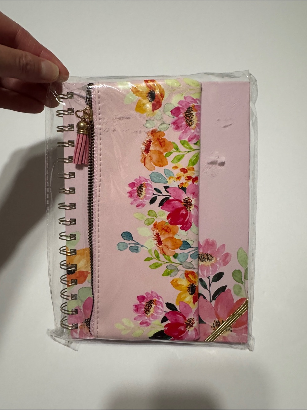 Pink Floral Spiral Notebook with Zipper Pouch